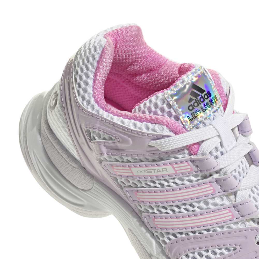 adidas Childrens Adistar Control 5 LED Elastic Lace - White / Ice Lavender / Bliss Pink